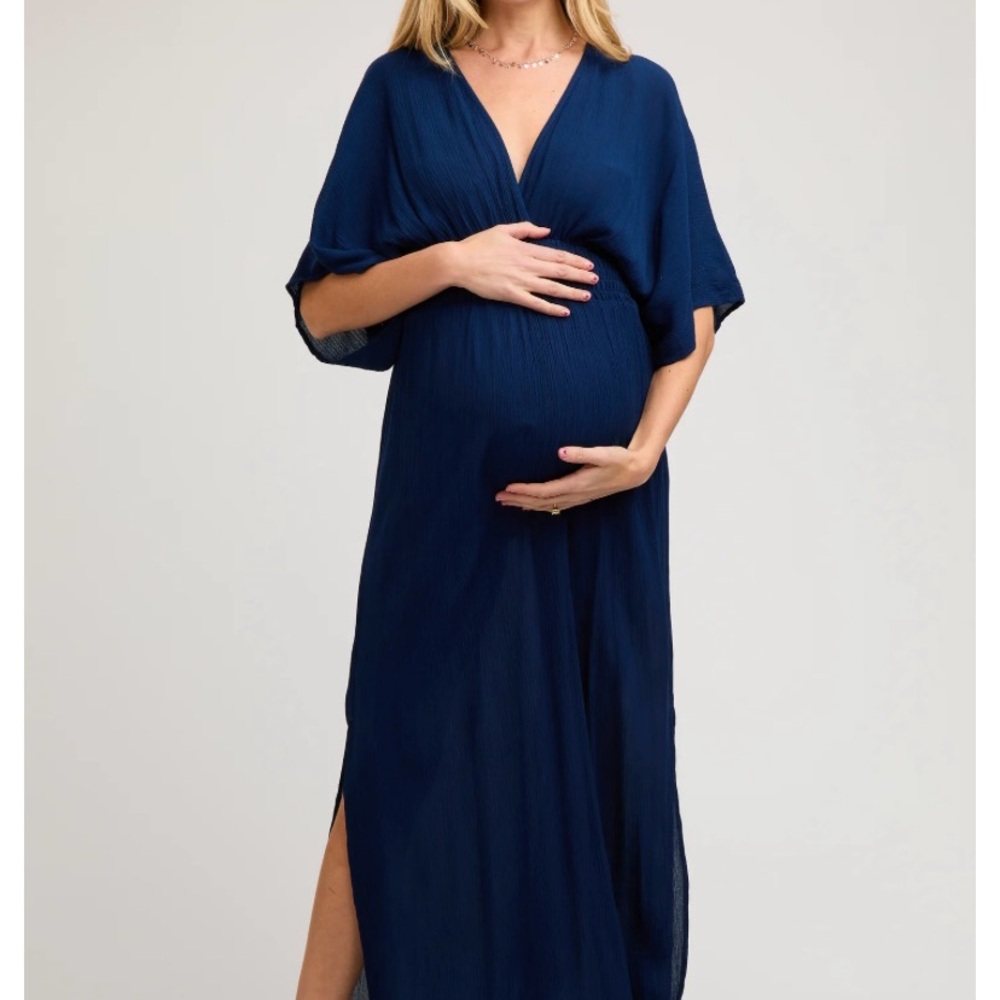 Pinkblush Blue Maternity Maxi Dress with Slit